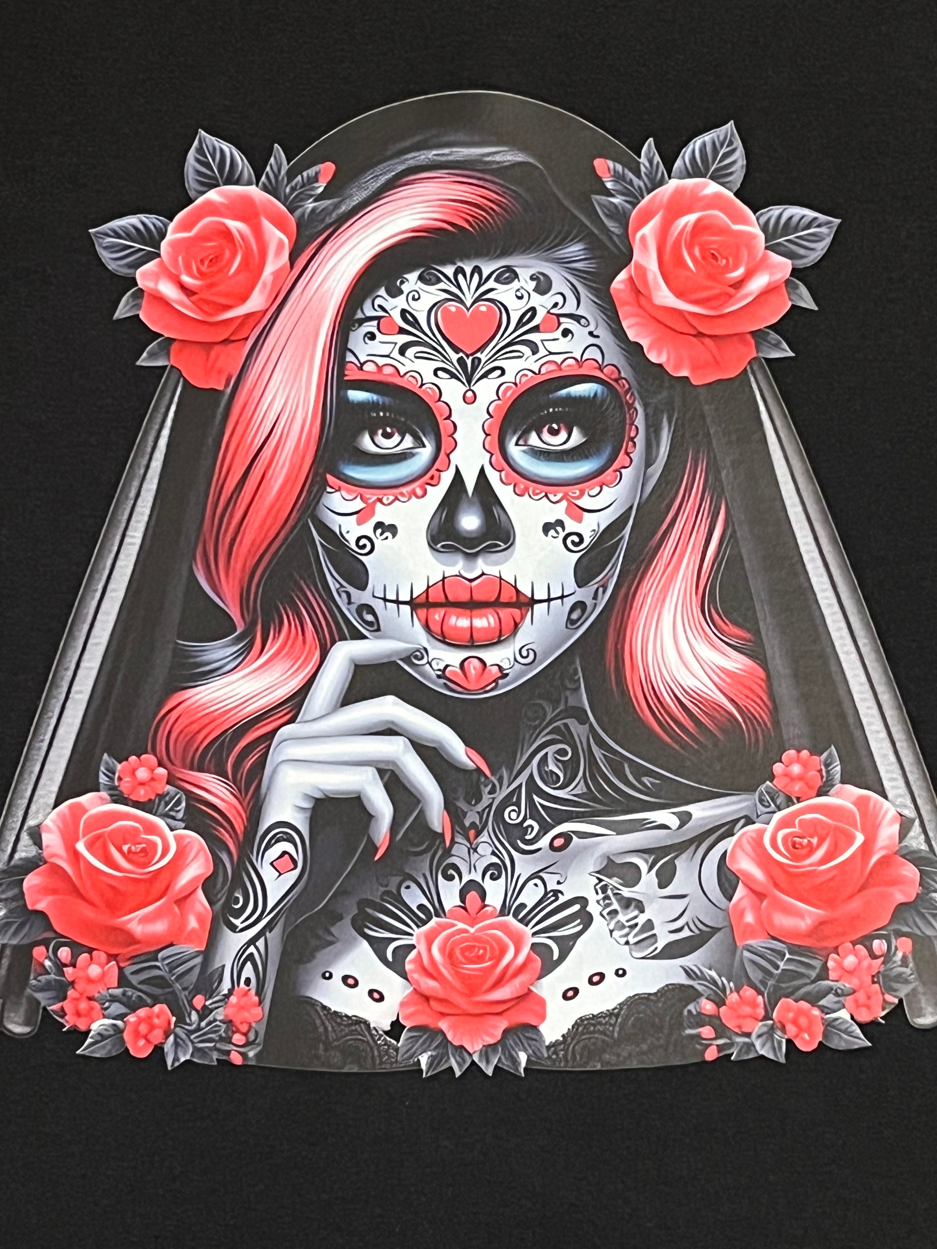 Catrina Rose Tee – Día de los Muertos Inspired Design T-Shirt Crewneck Short Sleeve