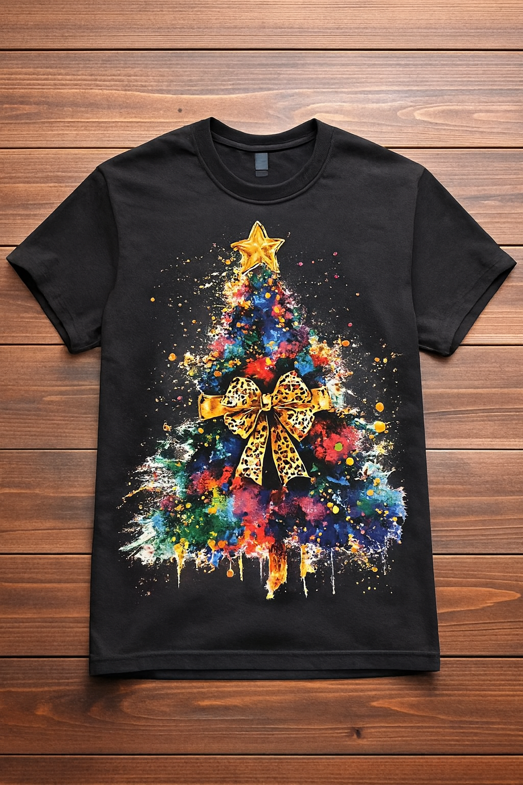 Watercolor Christmas Tree T-Shirt - Leopard Bow Holiday Tee