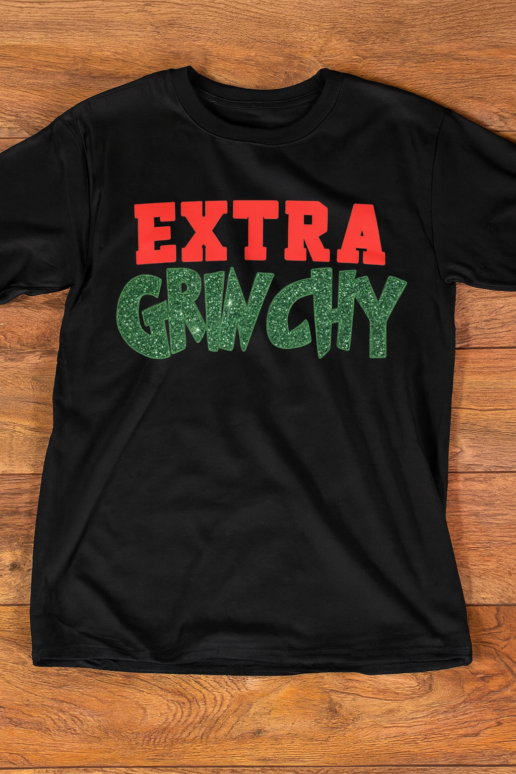 Extra Grinchy T-Shirt - Bold Red & Green Glitter Graphic Tee