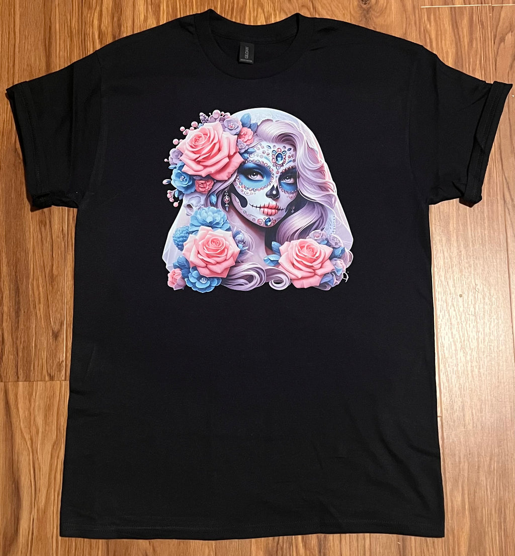 Catrina Rose Tee – Día de los Muertos Inspired Design T-Shirt Crewneck Short Sleeve