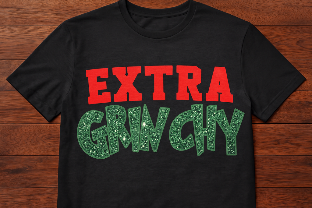 Extra Grinchy T-Shirt - Bold Red & Green Glitter Graphic Tee