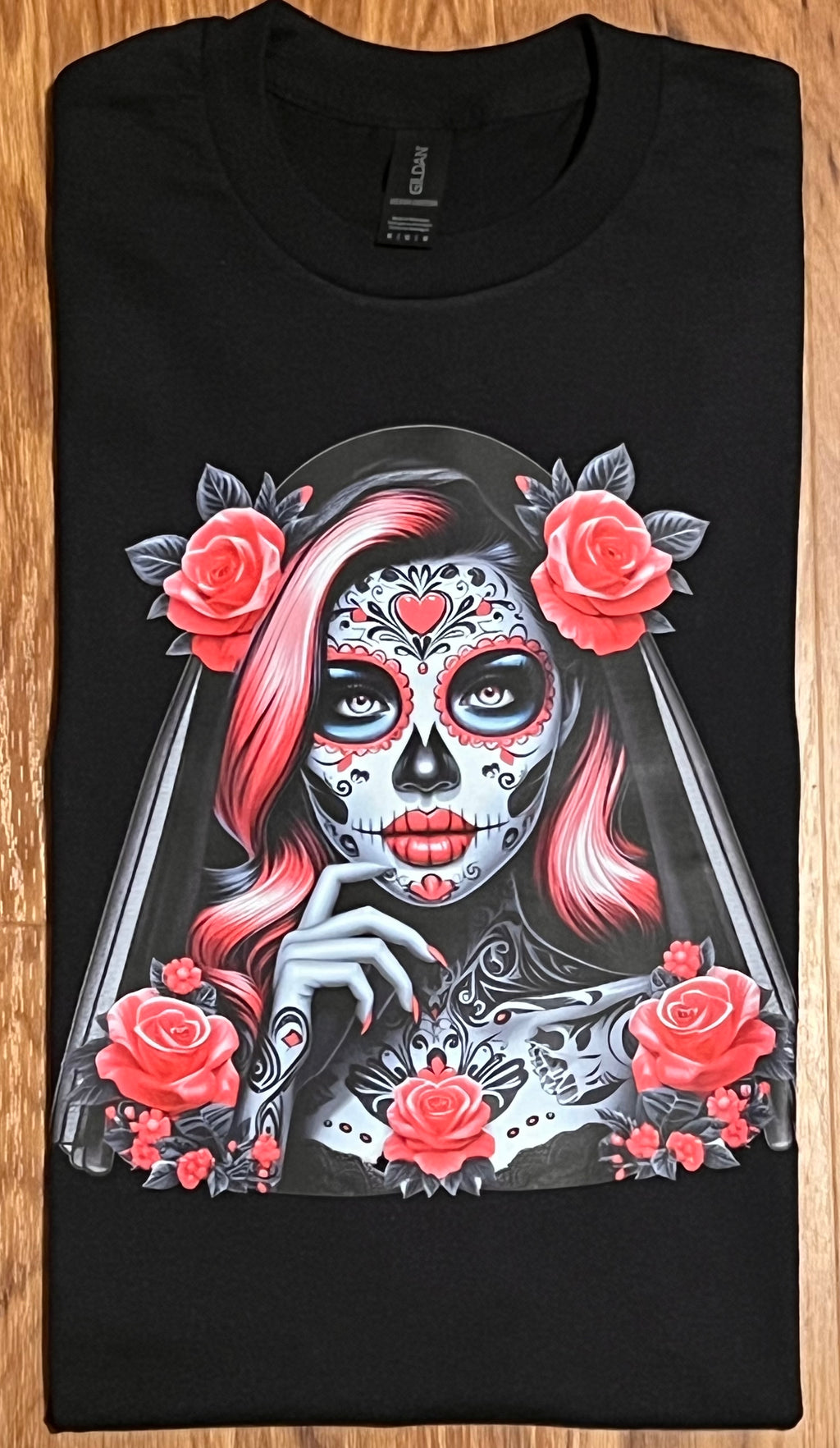 Catrina Rose Tee – Día de los Muertos Inspired Design T-Shirt Crewneck Short Sleeve