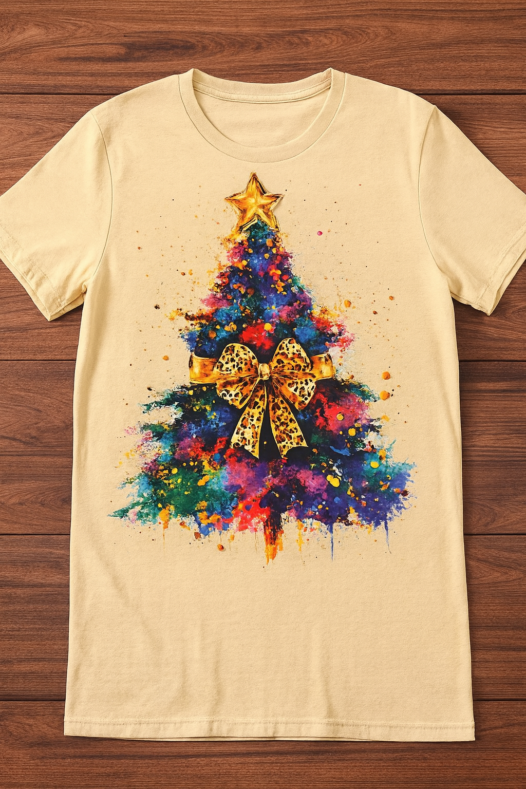 Watercolor Christmas Tree T-Shirt - Leopard Bow Holiday Tee