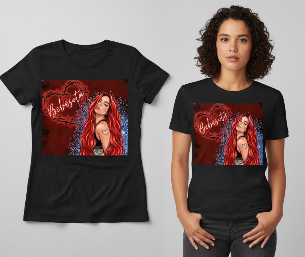 Bebecita Karol G T-Shirt - Red Romance Portrait Design