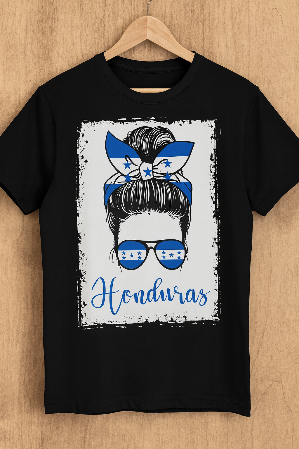 Honduras Flag Messy Bun Graphic Tee - Women's Cultural Pride T-Shirt