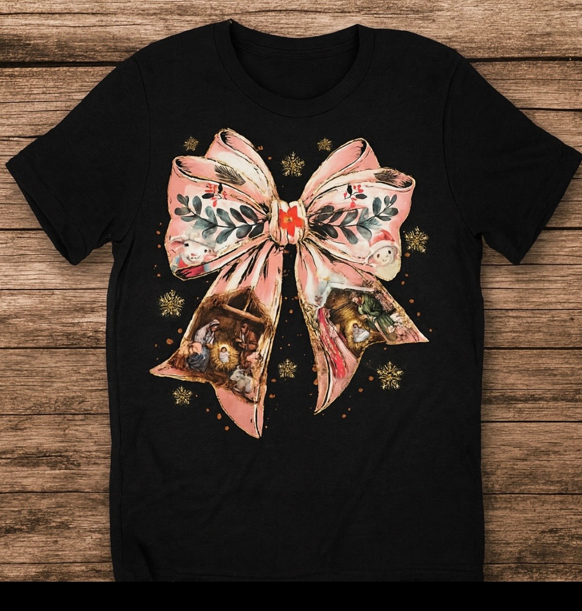 Christmas Nativity Bow T-Shirt - Faith Inspired Holiday Graphic Tee