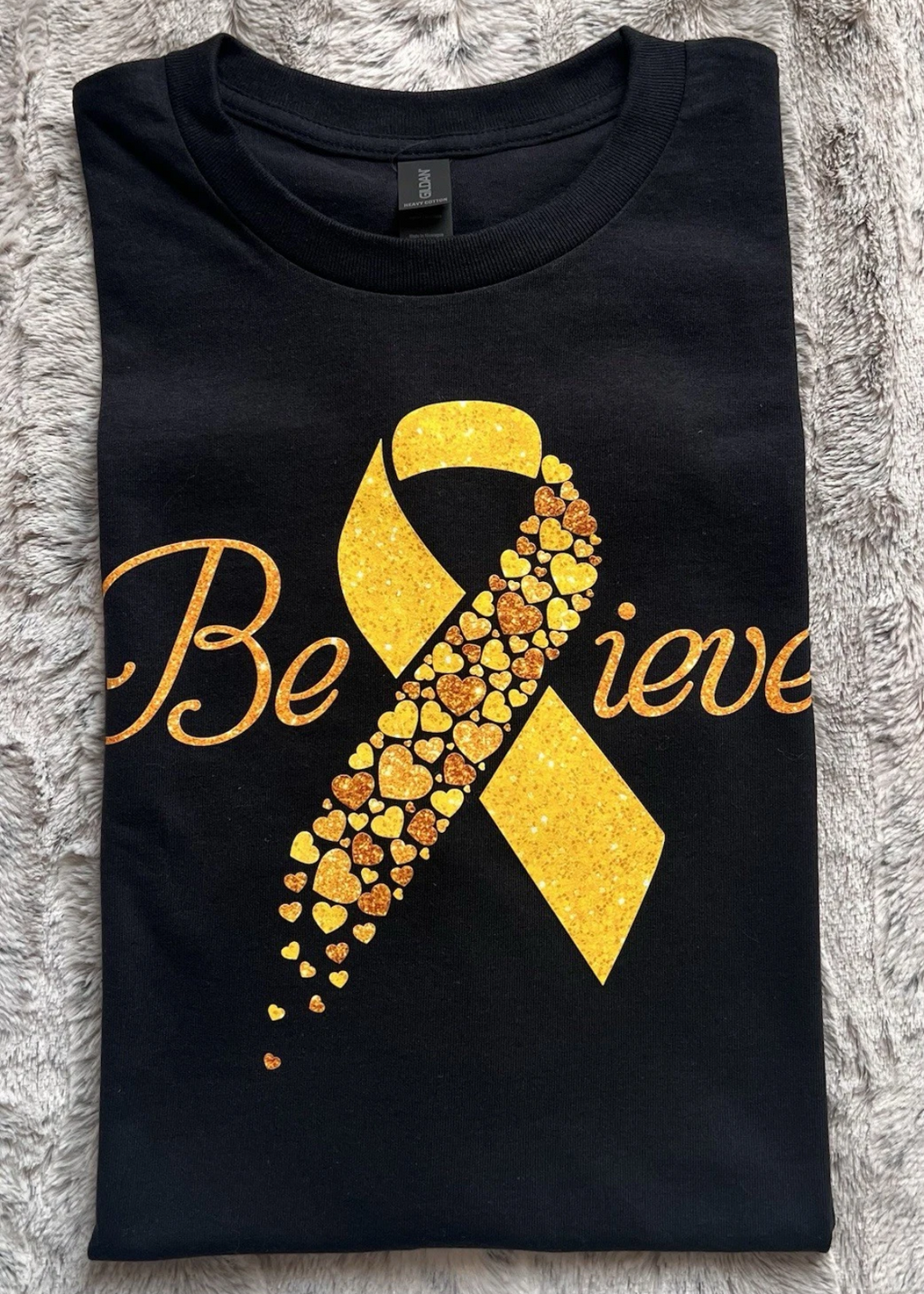 “Believe” Childhood Cancer Awareness T-Shirt Crewneck Short Sleeve