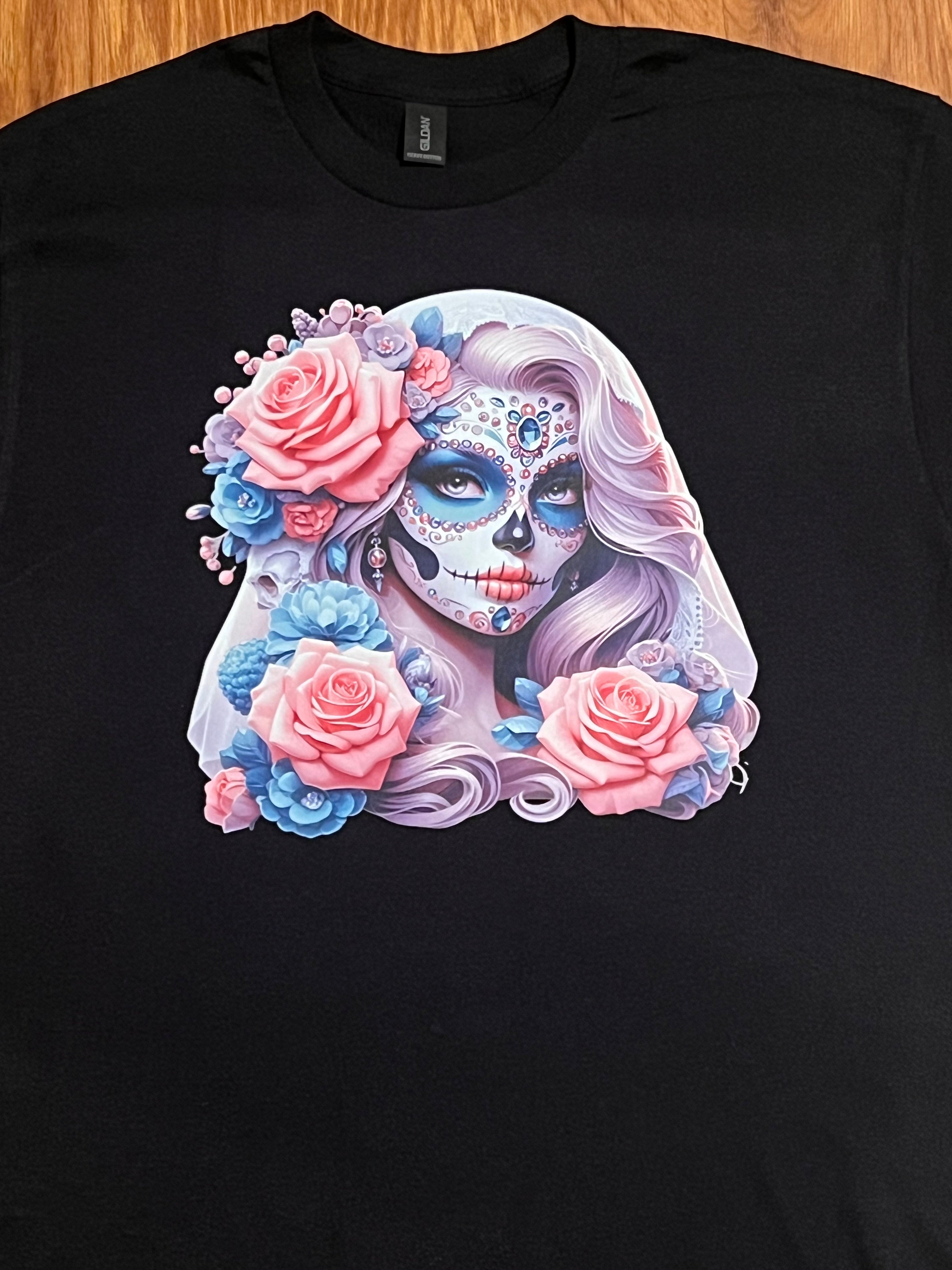 Catrina Rose Tee – Día de los Muertos Inspired Design T-Shirt Crewneck Short Sleeve