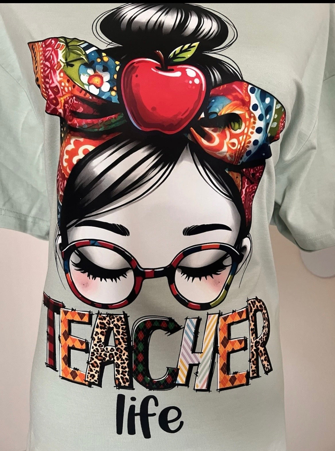 Teacher Life Graphic Tee - Cute Teacher Shirt with Apple & Bandana Design
