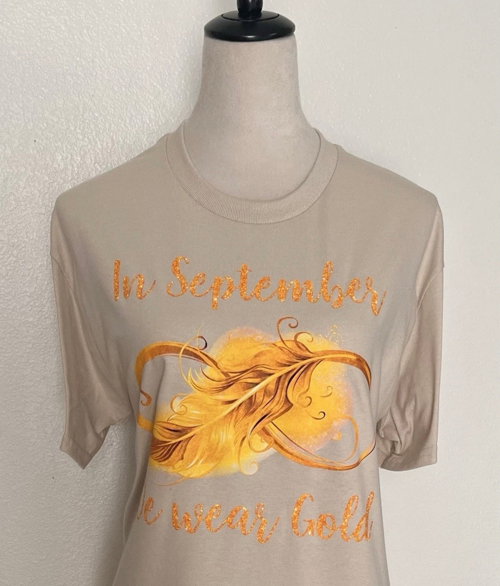 💛 “In September We Wear Gold” Childhood Cancer Awareness T-Shirt Crewneck Short Sleeve