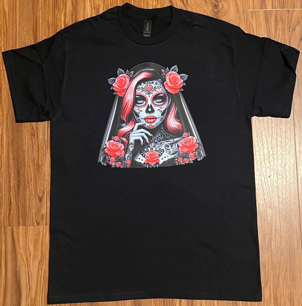 Catrina Rose Tee – Día de los Muertos Inspired Design T-Shirt Crewneck Short Sleeve