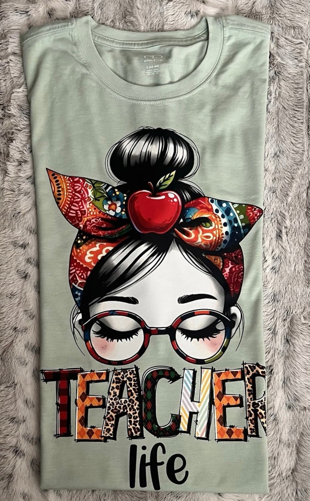 Teacher Life Graphic Tee - Cute Teacher Shirt with Apple & Bandana Design