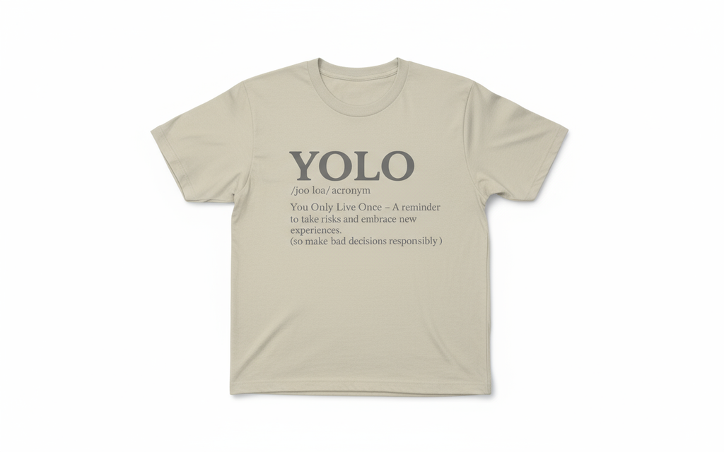 YOLO beige shirt mockup